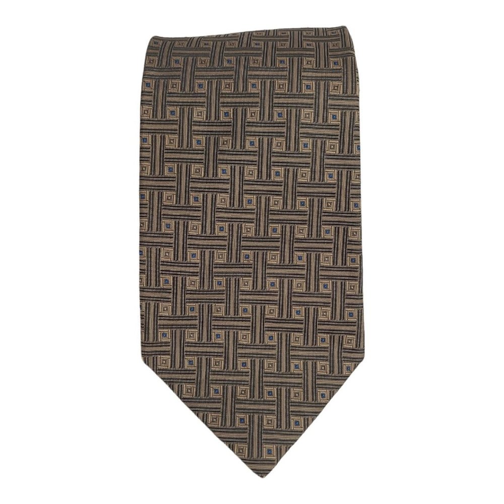 JZ Richards Geometric Silk Necktie Brown Squares